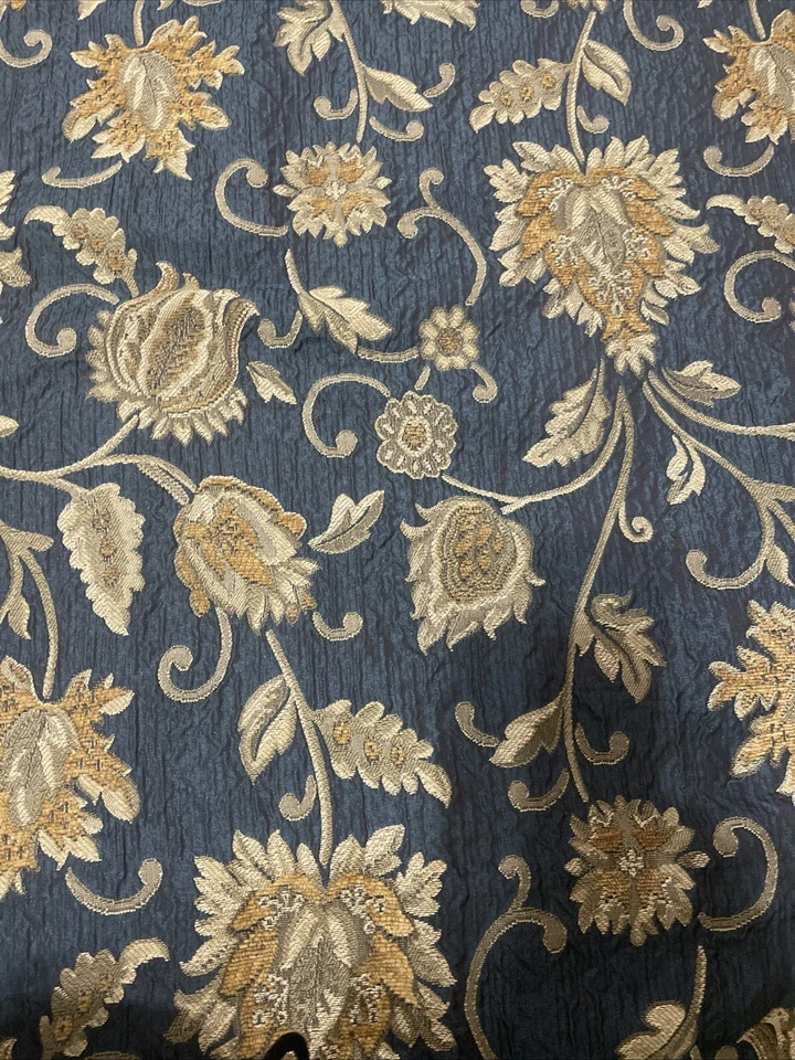 Kravet Woven Floral Jacobean Fabric 2 Panel (106x56) 5+Yards total Midnight Blue - Image 2 of 4