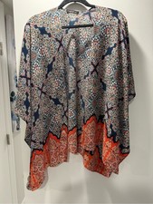 Hippie Chic Navy and Orange Printed Open Kimono
