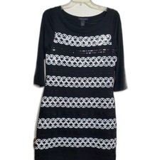 White House Black Market WHBM Dress Cocktail Evening Sequined Black White Small
