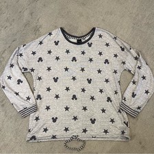 Disney Women's Mickey Mouse Tie Waist Top Shirt Stars Gray L Cozy Soft