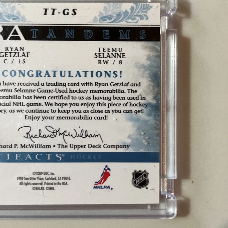 2009-10 UD Artifacts Tundra Tandems Getzlaf/Selanne Dual Patch 23/35 Ducks - Image 4 of 4