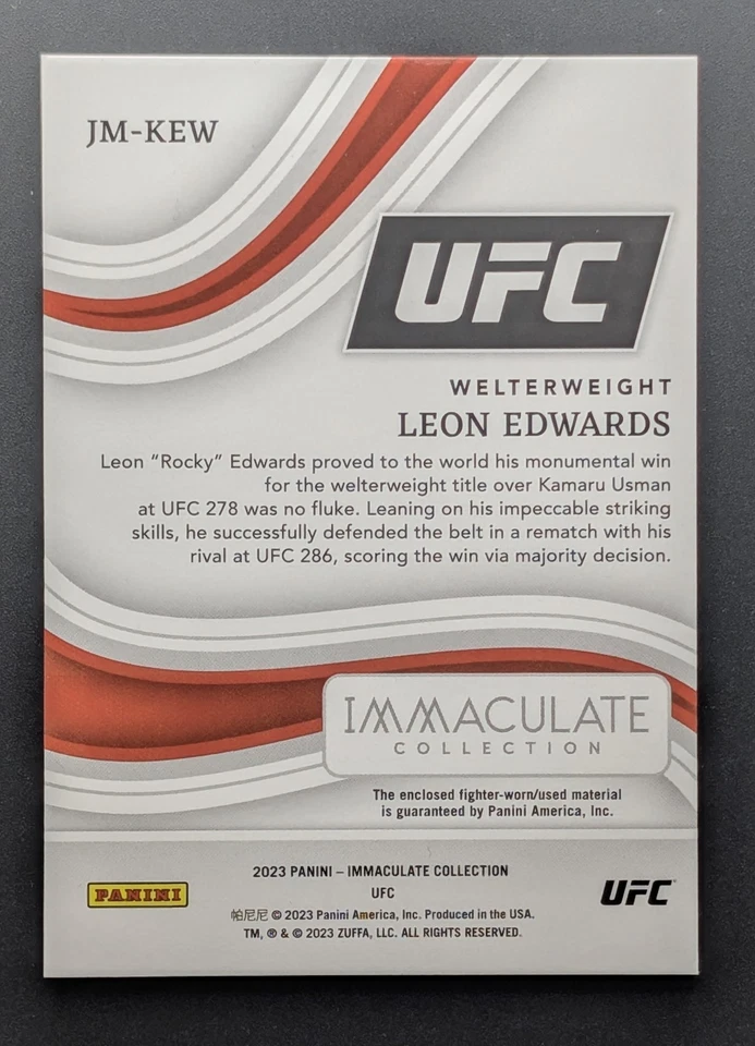 2023 Immaculate UFC Leon Edwards JM-KEW Jumbo Materials Venom Training Shorts /8 - Image 2 of 2