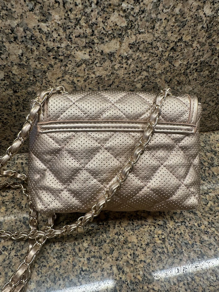 Steve Madden Crossbody Women Small Metallic Rose Gold Quilted Chain Strap Purse - Image 3 of 4