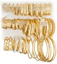 Gold Hoop Earrings Set for Women, 18 Pairs Hypoallergenic Statement Open Pear...