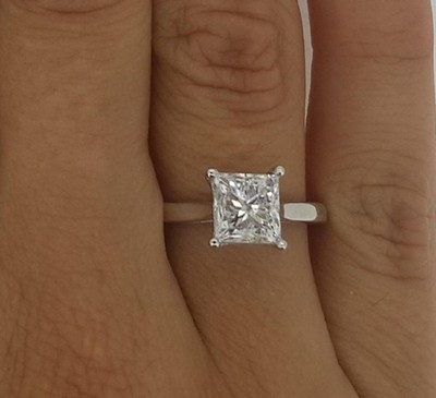 1.75 Ct Cathedral Solitaire Princess Cut Diamond Engagement Ring VS1 D 18k