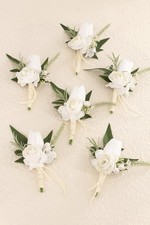6 PCS White Boutonniere Men Wedding Groom Groomsmen Artificial Tulip Rose