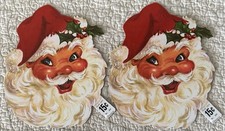 Lot 2 Unused Christmas Santa Face Cardboard Die Cut Cutout NOS Vtg 1950s 1960s