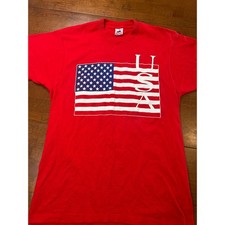 Vintage Fruit of the Loom T-Shirt Mens L Red USA Flag Single Stitch Made in USA