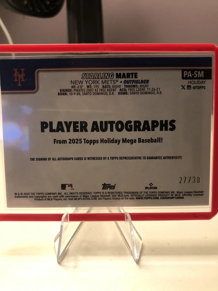 Sterling Marte 2025 Topps Holiday Auto/30 SP ¡Raro tirar!  Foto 2 de 3