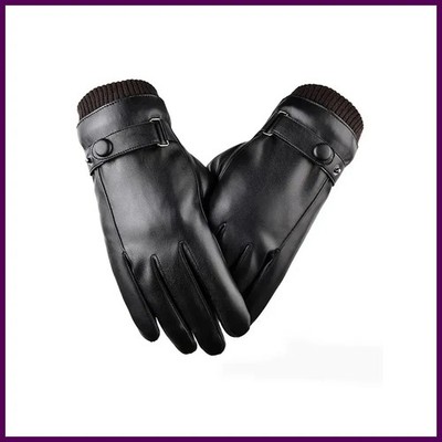 Winter Fashion Black PU Leather Gloves Male Thin Style Driving Leather Men
