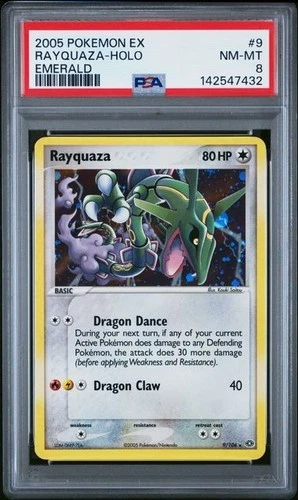 2005 POKEMON EX EMERALD #9 RAYQUAZA-HOLO PSA 8