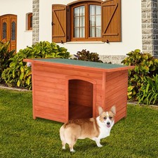 Large Outdoor 45in Wood Dog House Extreme Weather Resistant Pet Log Cabin Home
