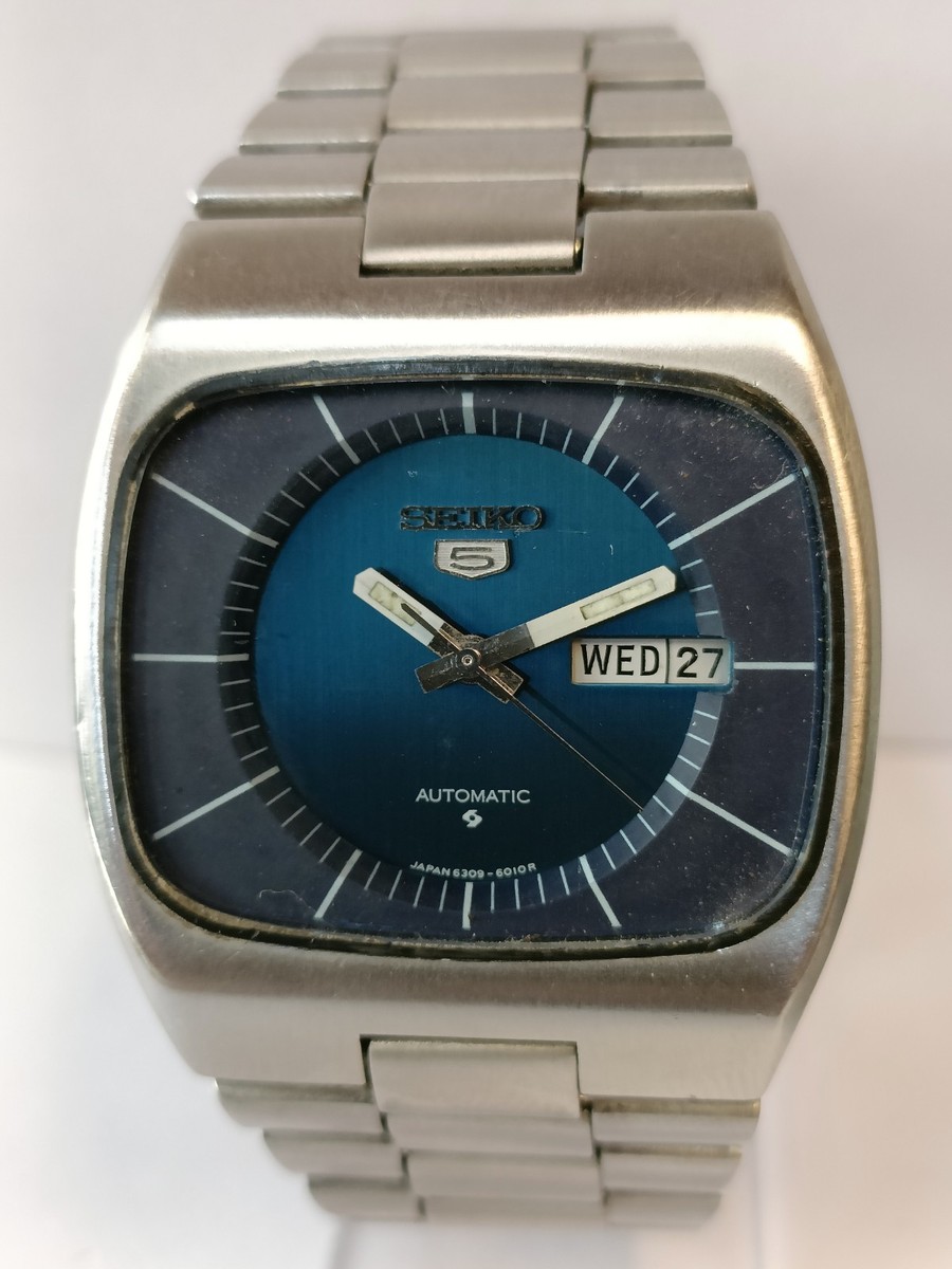 VINTAGE SEIKO 5 17J AUTOMATIC BLUE DIAL 6309-601A JAPAN MEN'S