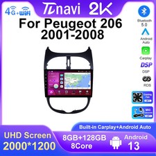 For Peugeot 206 2001-2008 Stereo Car Radio Carplay Multimedia Gps Android Screen
