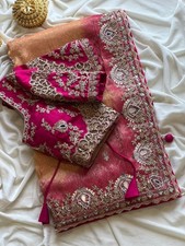 two shades soft dola silk saree sequence embroidery work with blouse .