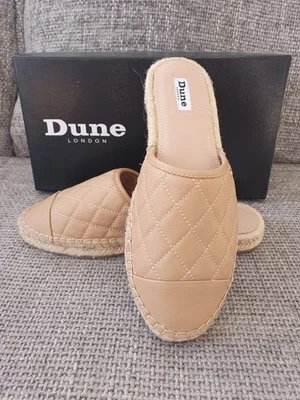 Ladies Dune London Camel Leather Quilted Mule Espadrilles