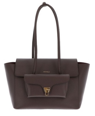 COCCINELLE Double Beat Grained Leather Handbag Brunette dunkelbraun