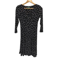 Lauren Ralph Lauren Black Geometric Print Jersey Knit Wrap Dress Women's 4P