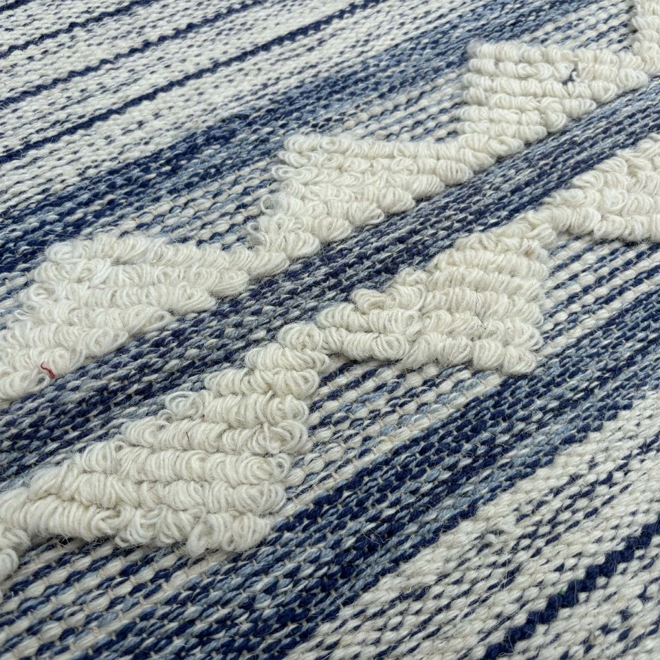 Blue 2.5x4 ft Wool Cotton Rug Carpet, Handmade Flatweave Handwoven Floor Mat - Image 3 of 4