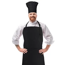 Chef Apron and Hat set, 2 Pockets Adjustable Cotton Kitchen Cooking Bib Apron...