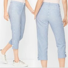 NWT TALBOTS Perfect Skimmer Capri Pants Blue Seersucker Stripes Size 8P