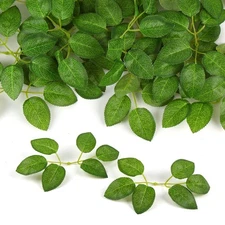 SULOLI 60Pcs Artificial Rose Leaves Fake Rose Flower Leaves Faux Silk Green L...