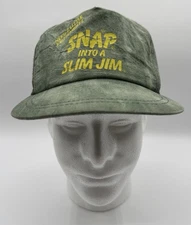 Vintage Slim Jim Snapback Hat Green Distressed Snap Into a Slim Jim Promo Cap