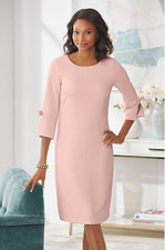 Chadwicks Women's Bow Sleeve Crepe Dress - Pink (Blush) - Machine Washable - 10P