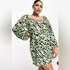 ASOS Design Curve Flared Sleeve Mini Tea Dress in Abstract Zebra Print - Size 20