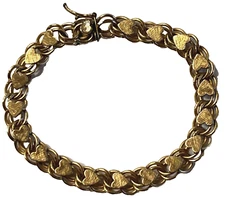 Vintage Estate Sourced Yellow Gold Filled 12K GF Heart Elco Bracelet 7.5" 13.8g