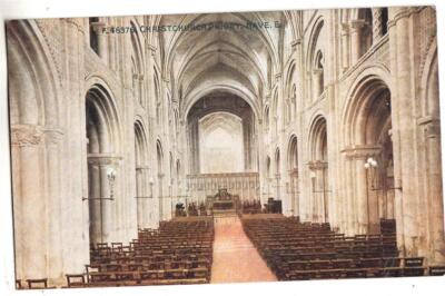 F48. Alte Postkarte. Das Kirchenschiff, Christchurch Priory. Dorset.