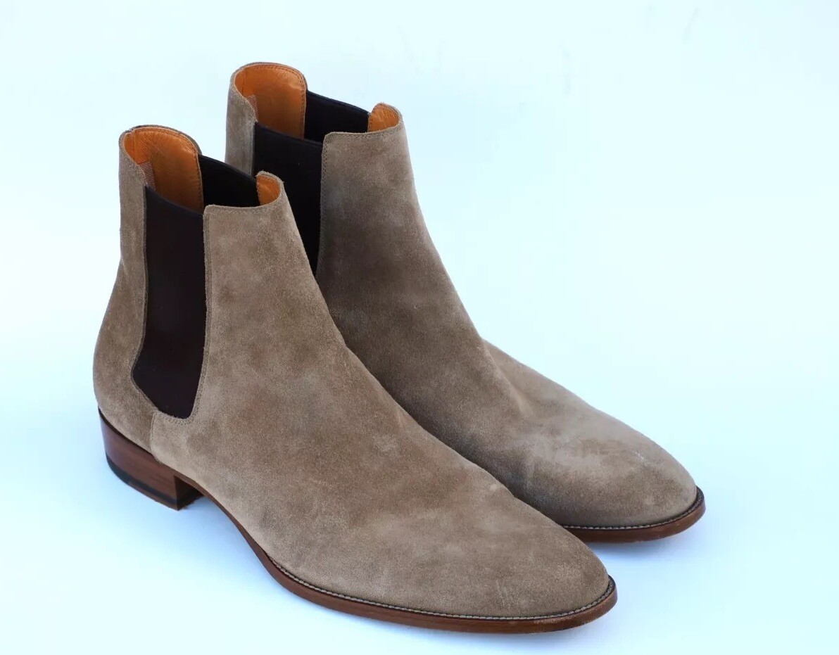 Stivali Saint Laurent Wyatt Chelsea taglia 45 US 12 in camoscio marrone Sigaro