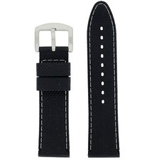 Watch Band Silicone Rubber Heavy Black White Stitching Strap 22mm 24mm
