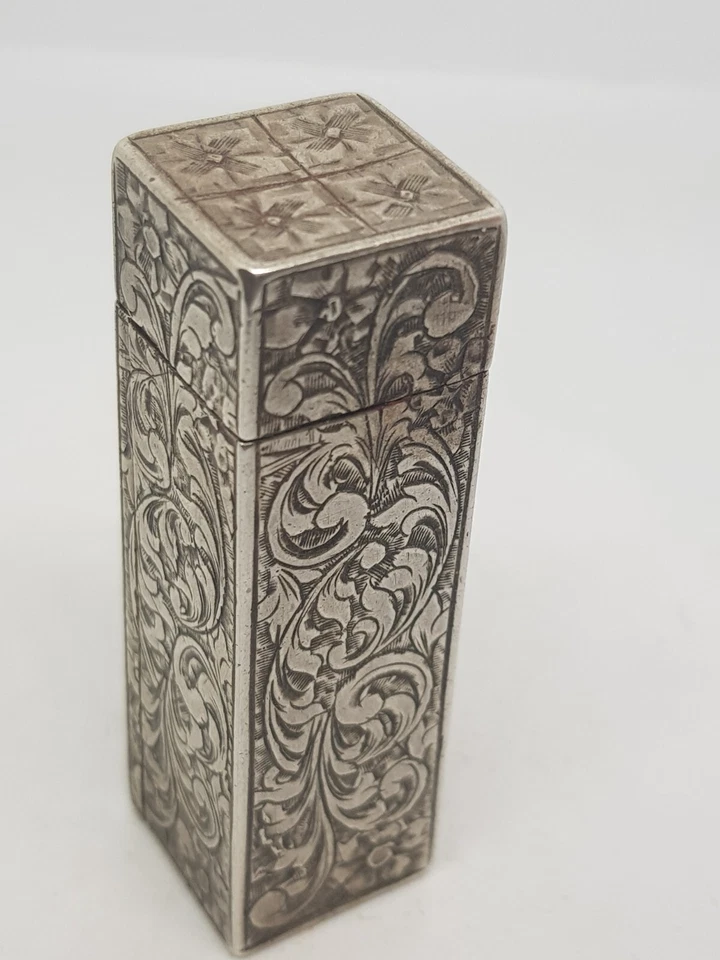 Ancien tube étui à Rouge à Lèvres et miroir en Argent Massif poinçonné . - Photo 3/4