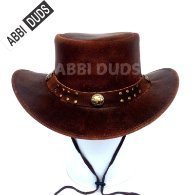 Black & Brown Genuine Leather Cowboy Western Hat Unisex | eBay display picture 3