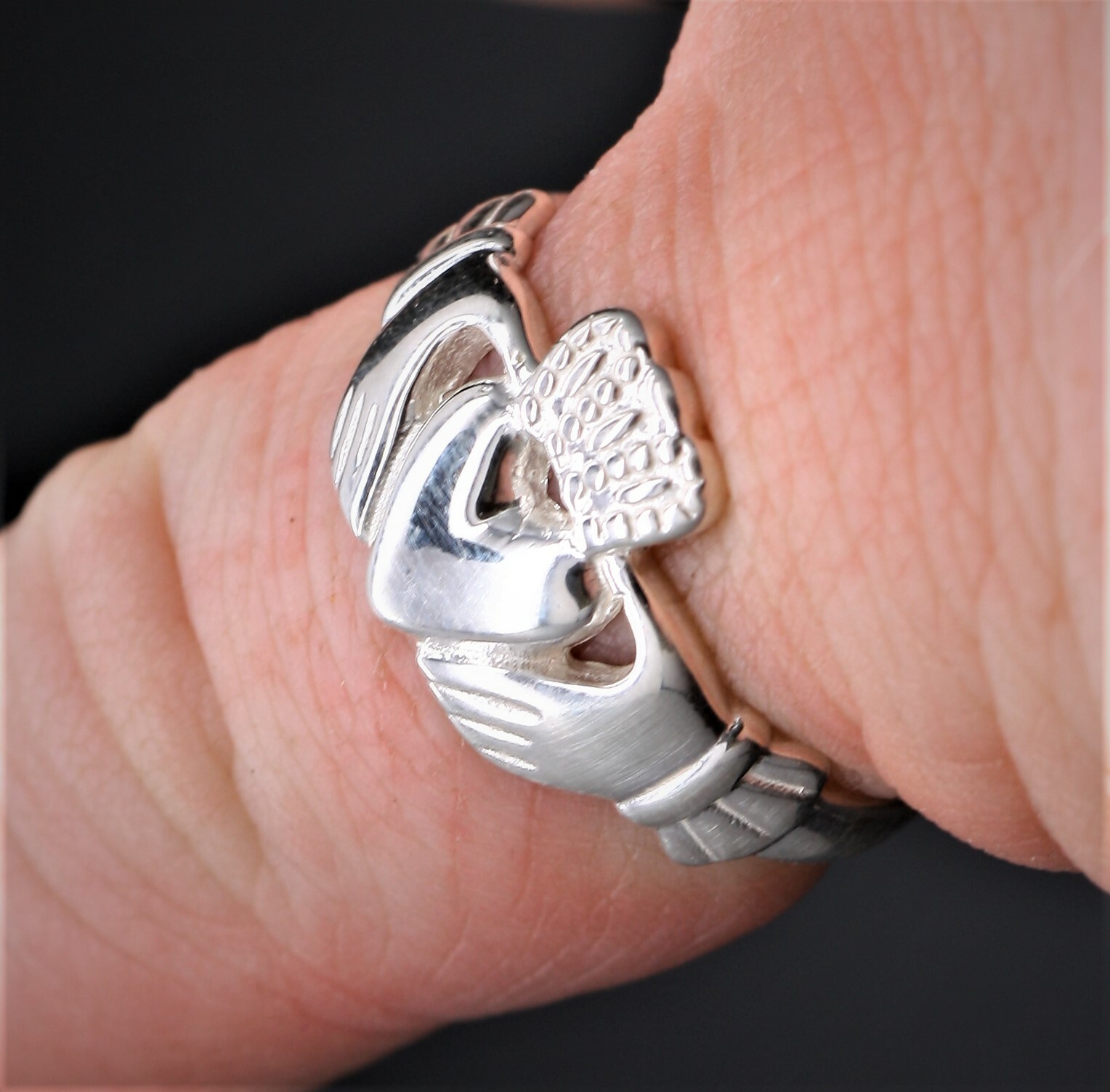 Sterling Silver 925 Mens Claddagh Ring Size N Z+3 High Quality