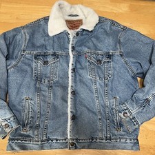 VTG Levi's Large Sherpa Lined Blue Faded Denim Trucker Jean Jacket USA MADE 90s