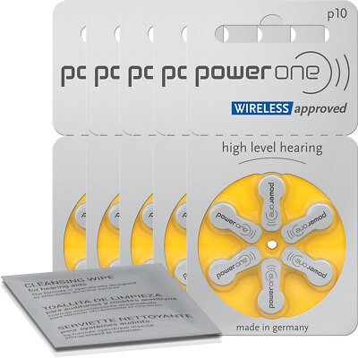 30x VARTA powerone Hörgerätebatterien P10 gelb (5x 6er Bl.) +Reinigungstuch