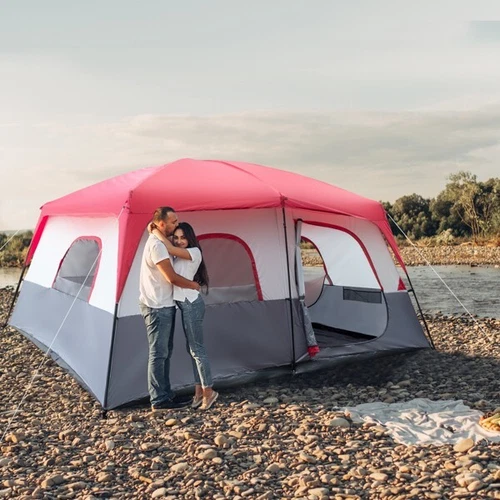 Polyester Fiberglass Poles Can Accommodate 14 People Camping Tent Red - Picture 7 of 19