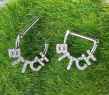 PAIR Crystal Paved Bitch Design Nipple Clickers Shields Rings Body Jewelry