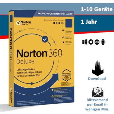 Symantec Norton 360, 1/3/5/10 Geräte - 1 Jahr, Blitzversand
