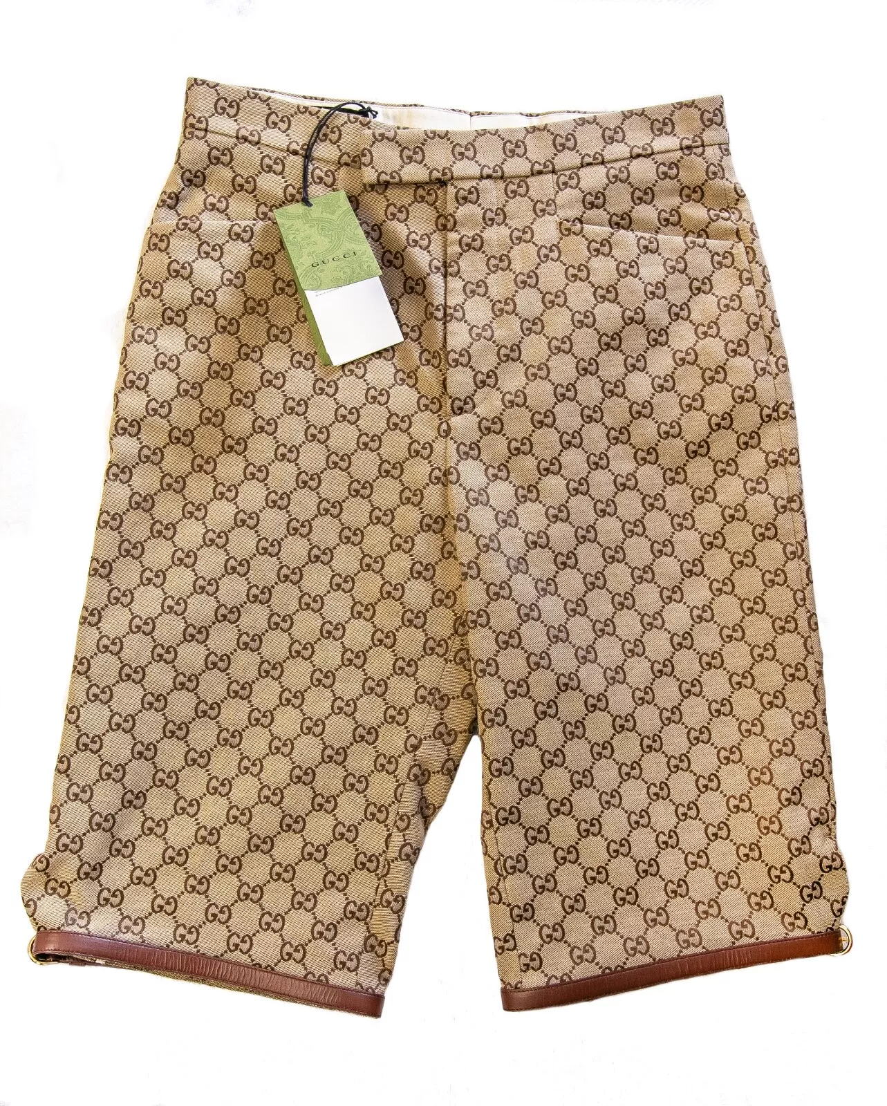 Short imprimé toile Gucci Aria GG 46 taille garniture cuir Balenciaga Hacker Runway