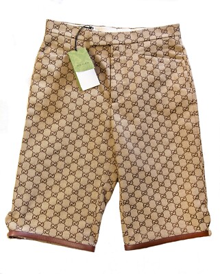 GUCCI ARIA GG Canvas Print Shorts 46 size Leather Trim Balenciaga Hacker Runway