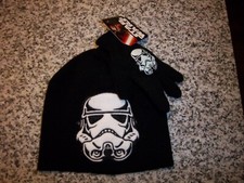 YOUTH ONE SIZE BLACK/WHITE STAR WARS KNIT HAT/GLOVES SET - NWT