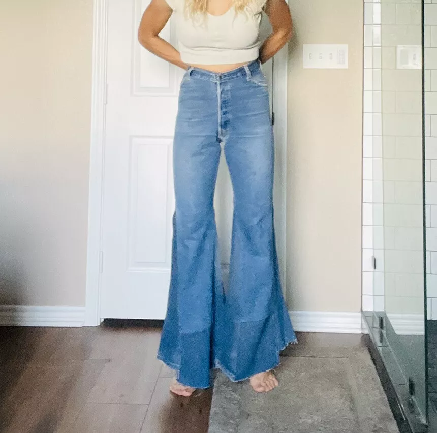 Re Done Levi Women 28 Mega Flare High Rise Jeans Vintage Medium Wash 33 Inseam