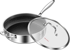 Tri-Ply Stainless Steel 12 Inch Deep Frying Pan with Lid 6QT Saute Pan Nonstick,