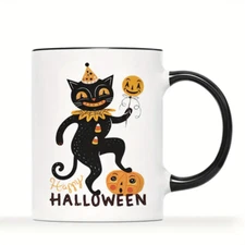 11 oz, black cat  Halloween mug, Funny Ceramic coffee mug, Novelty Design gift