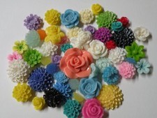 50 or 100 Flatback Resin Flower Cabochons Mix for Jewelry Crafting Embellishment