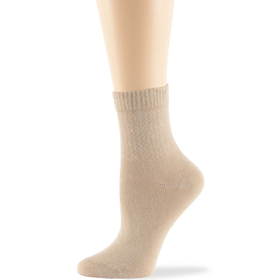 Women Diabetic Quarter Non-Binding Bamboo Sock 4 Pairs Medium 9-11 Beige Brown - Image 4 of 4