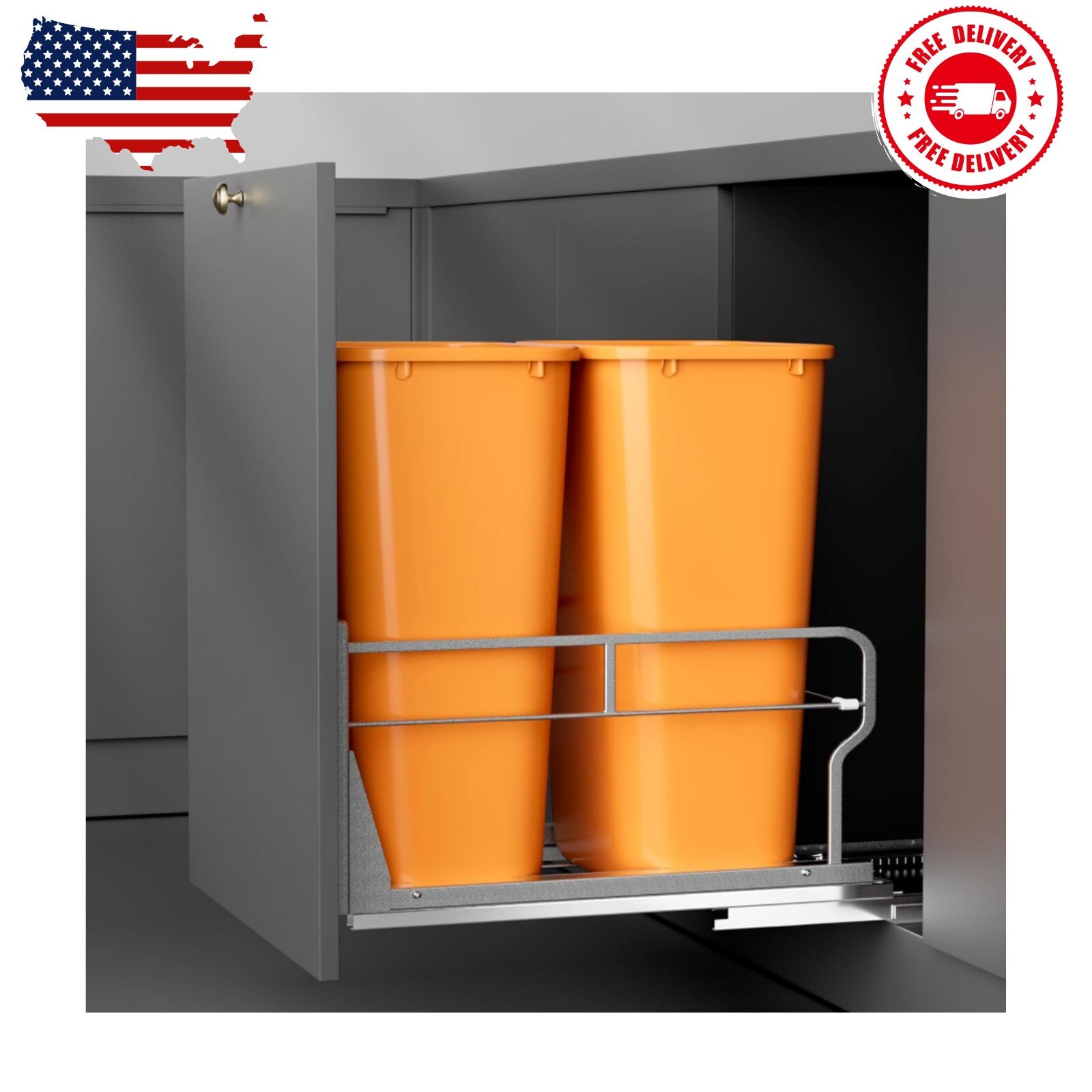 Pull Out Trash Can under Cabinet with Soft-Close Slides, Gar